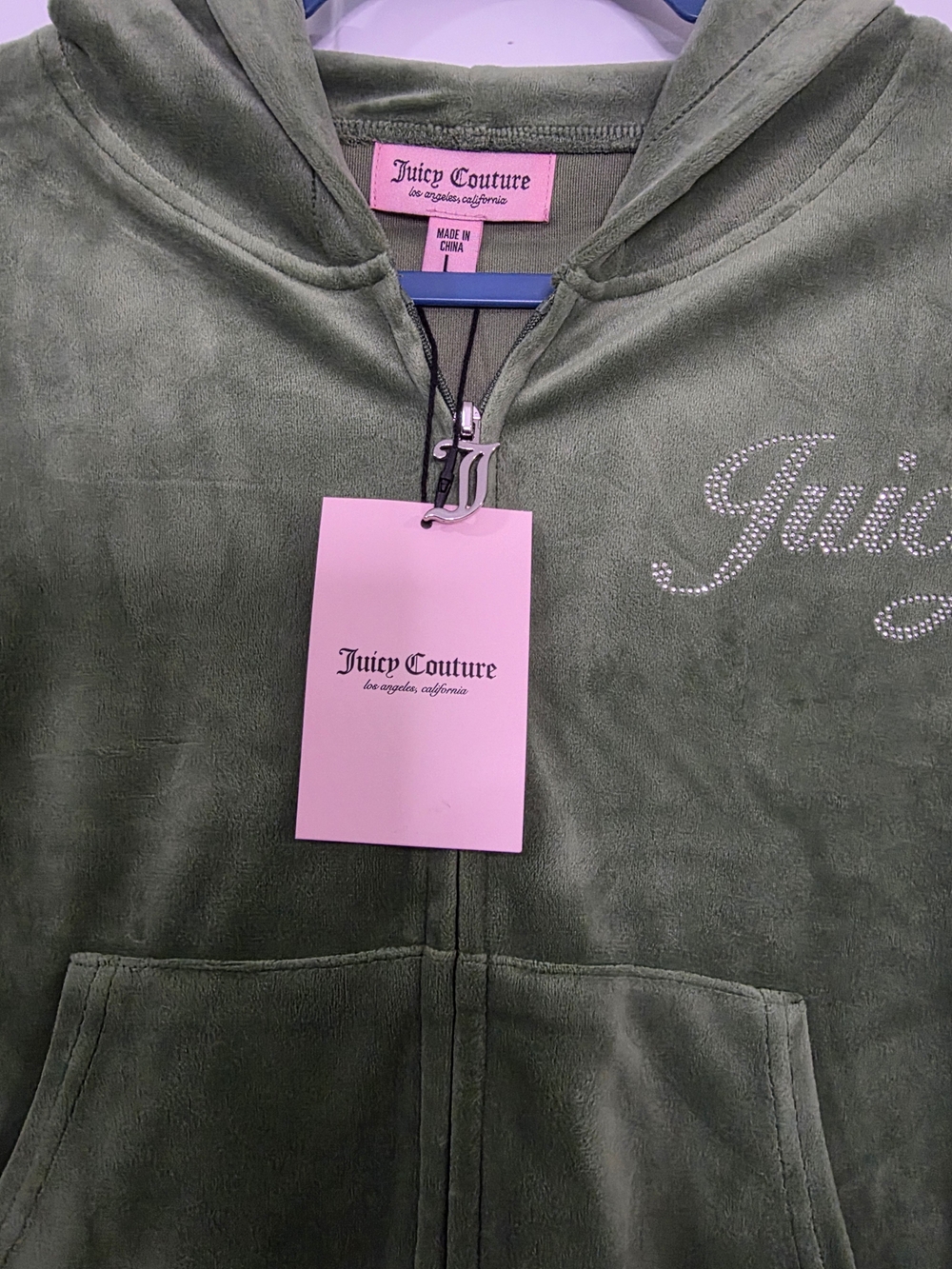 Juicy Couture Olive Green Velour Zip Hoodie - Picture 6 of 7